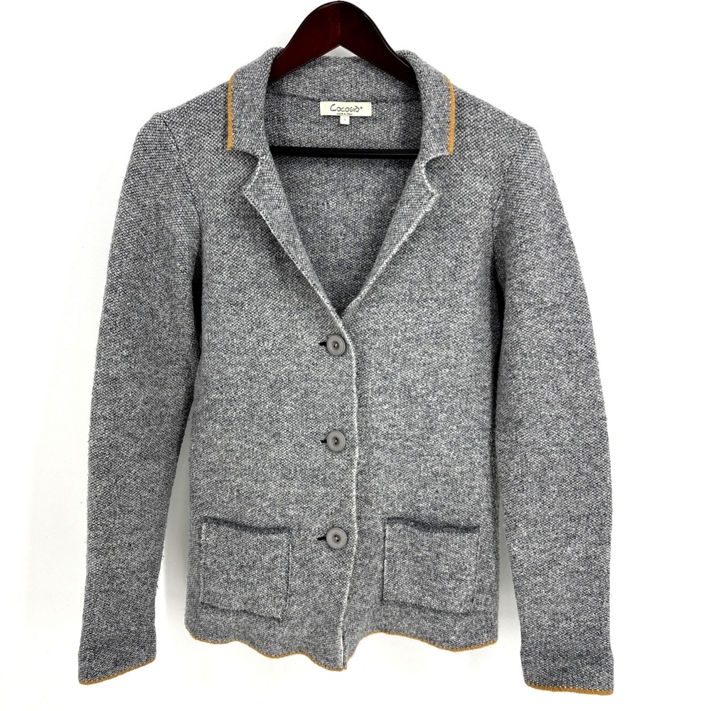 Cocogio Gray‎ Cardigan Knit Sweater Women's Size L Made In Italy Wool Blend